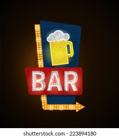 retro bar neon glowing banner