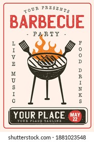 Retro Barbecue party flyer. BBQ poster template design. Summer barbeque editable card. Stock vector illustration design