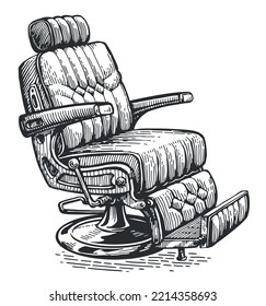 Retro barber chair sketch. Male beauty salon concept. Vector illustration in vintage engraving style