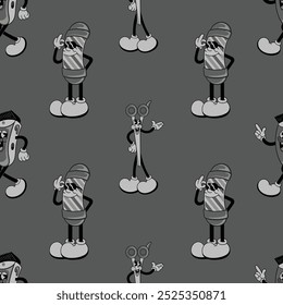 retro barber element cartoon seamless pattern