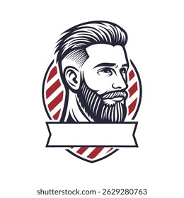Retro Barber Shop Logo with Bearded Man