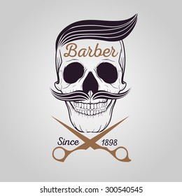 Retro Barber Shop Logo, Skull Logo