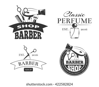 Retro barber shop vector emblem or logo set. 