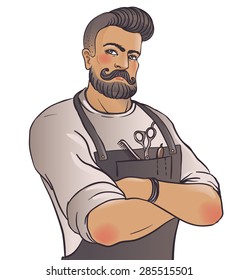 Retro BarberShop Vintage Template. Vector illustration with barber's portrait.