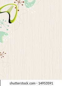 Retro barkcloth fabric-inspired full page frame with stars and boomerangs. Each item is whole and grouped so you can use them independently from the background. Layered file for easy edit.