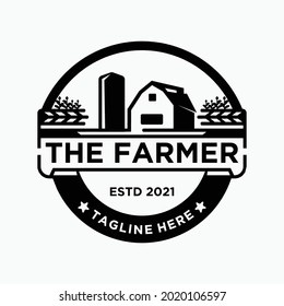 Vector con el logotipo del agricultor de granjas retro