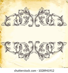 Retro baroque decorations element with flourishes calligraphic ornament. Vintage style design collection for Posters, Placards, Invitations, Banners, Badges and Logotypes.