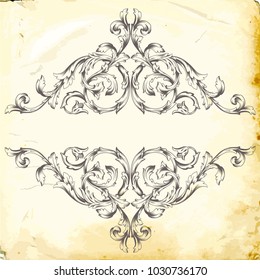 Retro baroque decorations element with flourishes calligraphic ornament. Vintage style design collection for Posters, Placards, Invitations, Banners, Badges and Logotypes.

