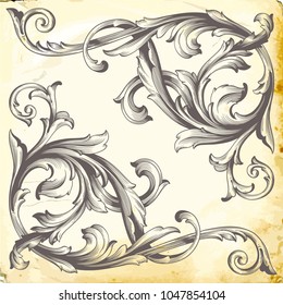 Retro baroque decorations element with flourishes calligraphic ornament. Vintage style design collection for Posters, Placards, Invitations, Banners, Badges and Logotypes.