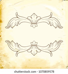 Retro baroque decorations element with flourishes calligraphic ornament. Vintage style design collection for Posters, Placards, Invitations, Banners, Badges and Logotypes.