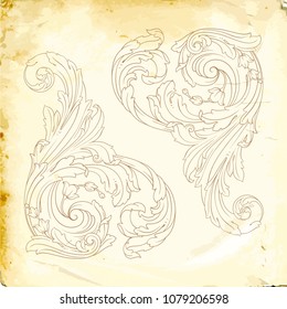 Retro baroque decorations element with flourishes calligraphic ornament. Vintage style design collection for Posters, Placards, Invitations, Banners, Badges and Logotypes.