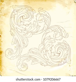 Retro baroque decorations element with flourishes calligraphic ornament. Vintage style design collection for Posters, Placards, Invitations, Banners, Badges and Logotypes.