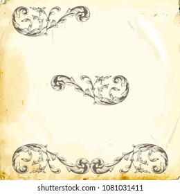 Retro baroque decorations element with flourishes calligraphic ornament. Vintage style design collection for Posters, Placards, Invitations, Banners, Badges and Logotypes.