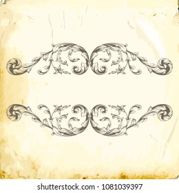 Retro baroque decorations element with flourishes calligraphic ornament. Vintage style design collection for Posters, Placards, Invitations, Banners, Badges and Logotypes.
