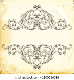 Retro baroque decorations element with flourishes calligraphic ornament. Vintage style design collection for Posters, Placards, Invitations, Banners, Badges and Logotypes.