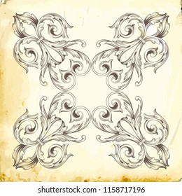 Retro baroque decorations element with flourishes calligraphic ornament. Vintage style design collection for Posters, Placards, Invitations, Banners, Badges and Logotypes.