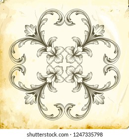 Retro baroque decorations element with flourishes calligraphic ornament. Vintage style design collection for Posters, Placards, Invitations, Banners, Badges and Logotypes.