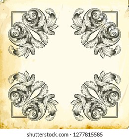 Retro baroque decorations element with flourishes calligraphic ornament. Vintage style design collection for Posters, Placards, Invitations, Banners, Badges and Logotypes