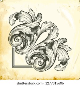 Retro baroque decorations element with flourishes calligraphic ornament. Vintage style design collection for Posters, Placards, Invitations, Banners, Badges and Logotypes
