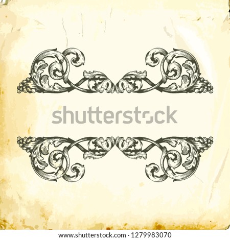 Retro baroque decorations element with flourishes calligraphic ornament. Vintage style design collection for Posters, Placards, Invitations, Banners, Badges and Logotypes.