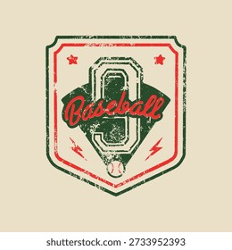 Retro baseball field emblem with number zero and baseball placed at the center, classic sports badge look