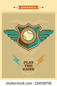 Retro baseball poster with coat of arms. Vector illustration.