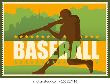 Retro baseball poster in color. Vector illustration.