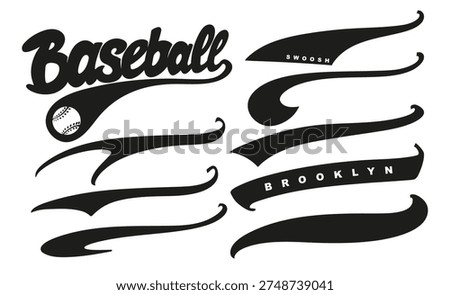 Retro Baseball Script Lettering with Ribbon Banner and Underline Swoosh Vector