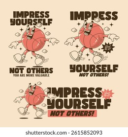 Retro basketball character in jumping pose with happy face. in 3 different version