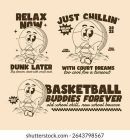 Retro basketball character sharing cool quotes with relaxing energy