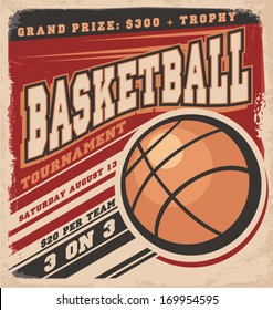 Retro Basketball Poster Design. Vintage Sport Flyer Concept.