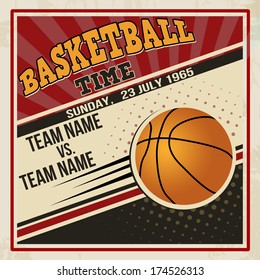 Retro Basketball Poster Design. Vintage Grunge Sport Flyer Concept, Vector Illustration