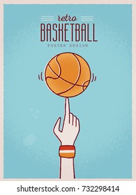 Retro Basketball Poster vintage design with hand spinning ball vector illustration