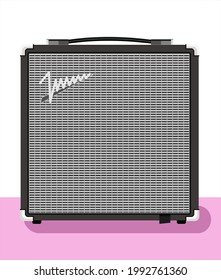 Retro bass combo. Instrument for bass guitarist. Illustration on the theme of jazz, rock and metal. Bass combo amplifier. Column for a concert. For live music performances. Monitoring for rehearsals.