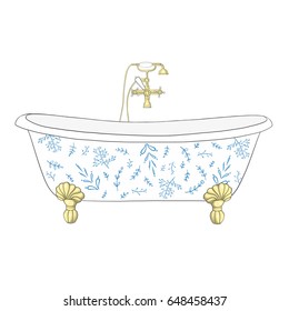 Retro bath with floral pattern.