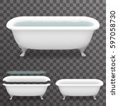 Retro Bath Water Realistic 3d Parallax Bathtub Transparent Template Background Mock Up Design Vector Illustration