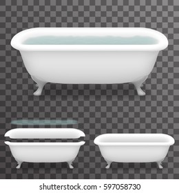 Retro Bath Water Realistic 3d Parallax Bathtub Transparent Template Background Mock Up Design Vector Illustration