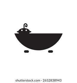Retro Bathup silhouette. Black vector of a classic freestanding bathtub with faucet.