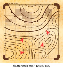 Retro Battle Plan With Targets, Vintage Map On Old Paper