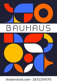 Retro Bauhaus Art Poster with Playful Symmetry and Bold Primary Color Circles Vector Illustration