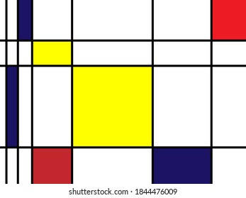 Retro Bauhaus banner with white, red, blue and yellow rectangles and squares