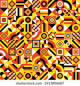 Retro bauhaus German style pattern in red, black and yellow colors. Template art set with geometric shapes and flat design elements