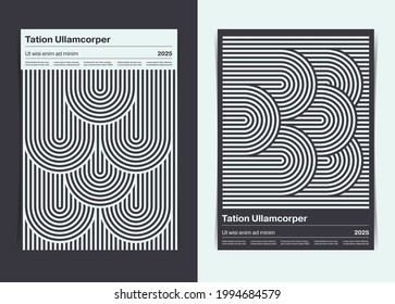 Retro Bauhaus Style Geometric Lines Loop Form Composition Poster Template. Vector illustration.