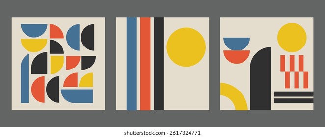 Retro Bauhaus wall print showcasing iconic geometric design. Designed for modern living spaces, design-focused cafes, or editorial visuals. A creative touch for any season or setting.