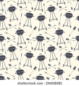 Retro BBQ Grill, Seamless Pattern. Vector Illustration.