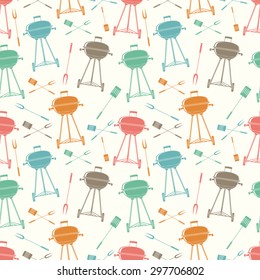 Retro BBQ grill, seamless pattern. Vector illustration.