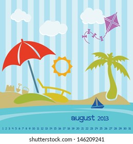 Retro Beach Calendar for August 2013