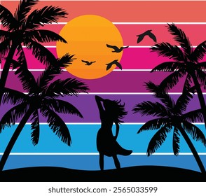 Retro Beach California Girl Design Vector