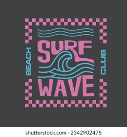 Retro Beach Club Surf Wave Typografie Wellenlinie auf Shirt-Druck