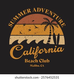 Retro Beach Club T-Shirt Design Illustration
